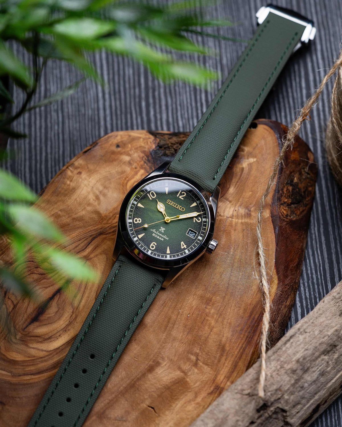 DEPLOY•FKM Premium Sailcloth Rubber Deployant Watch Strap-Forest Green