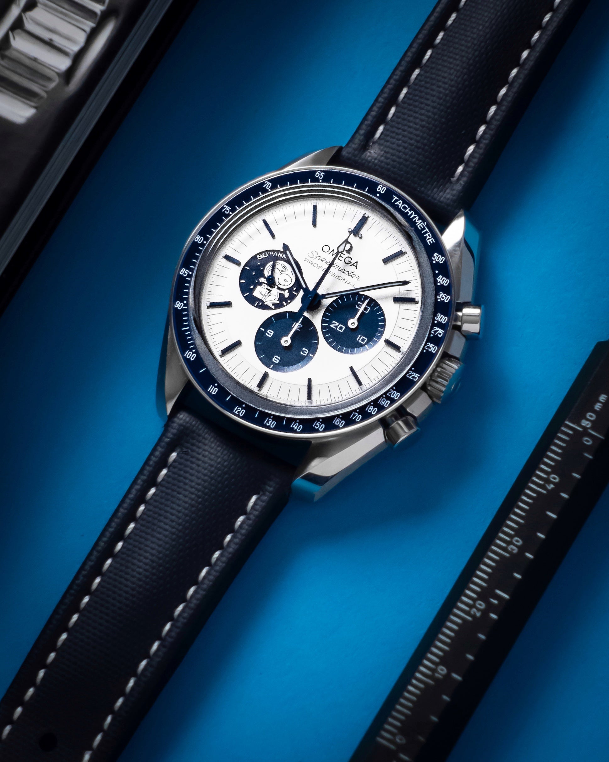 Classic Sailcloth Watch Strap-Navy Blue With White Stitching