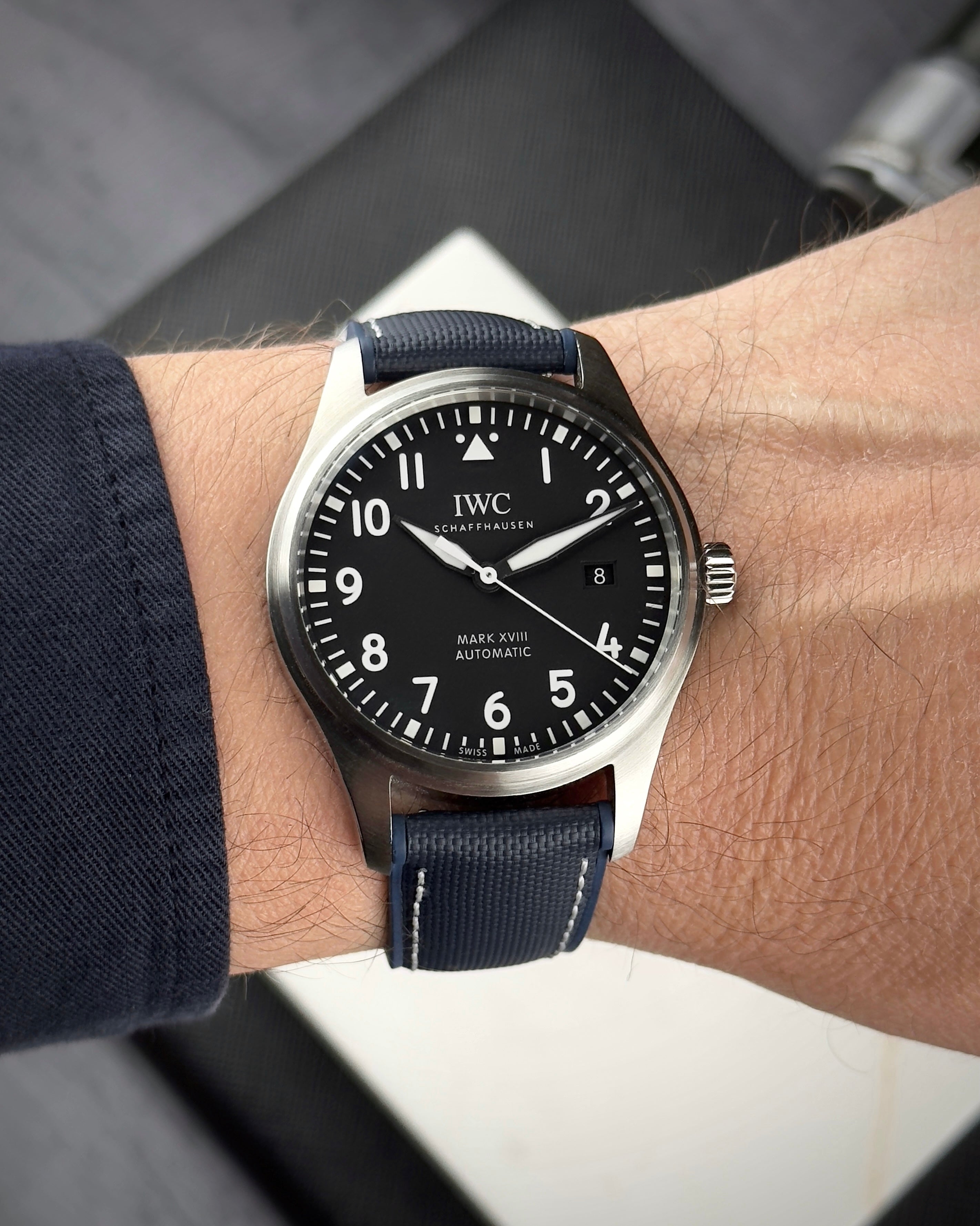 HYBRID•FKM Premium Sailcloth Rubber Watch Strap-Navy Blue With White Stitching