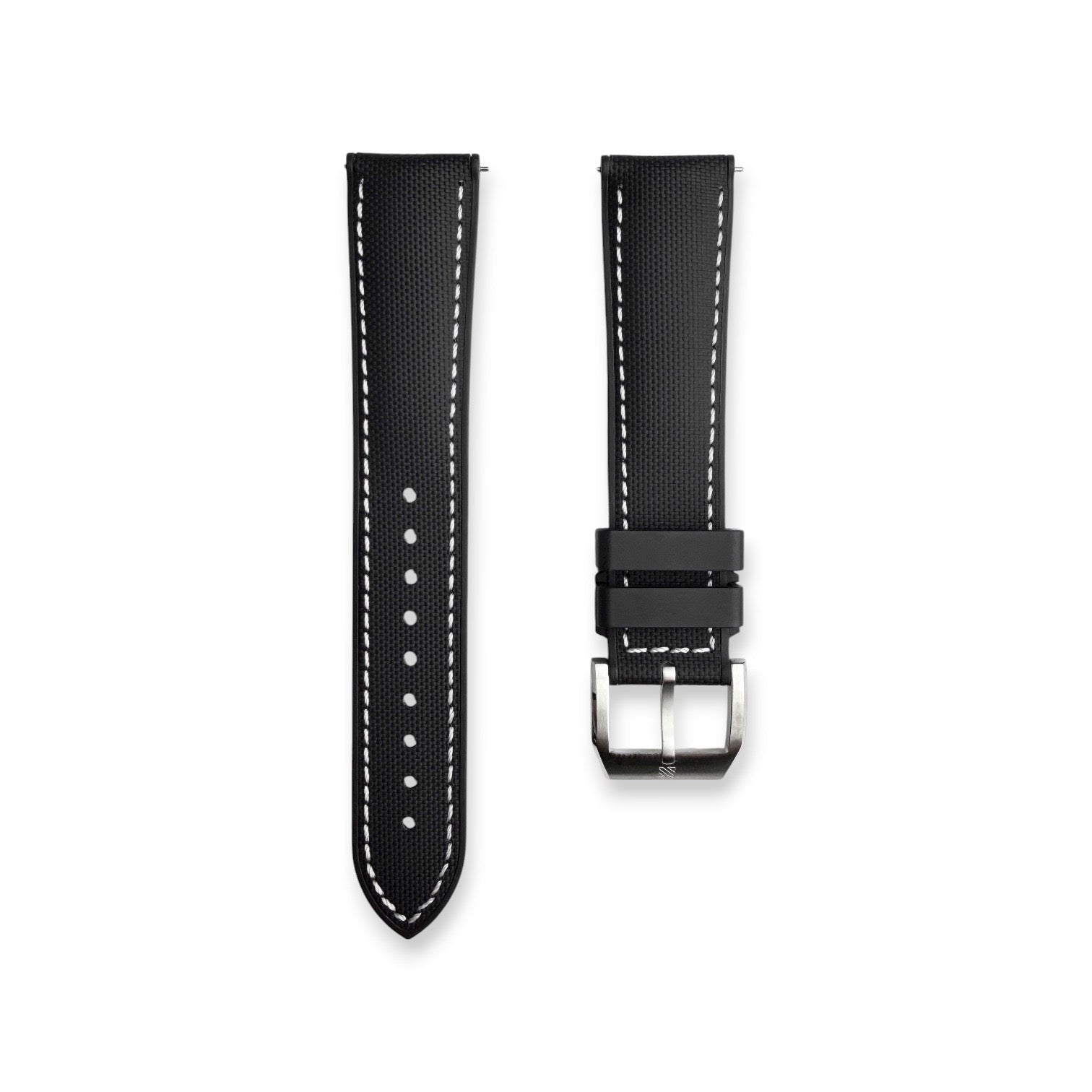 HYBRID•FKM Premium Sailcloth Rubber Watch Strap-Black With White Stitching