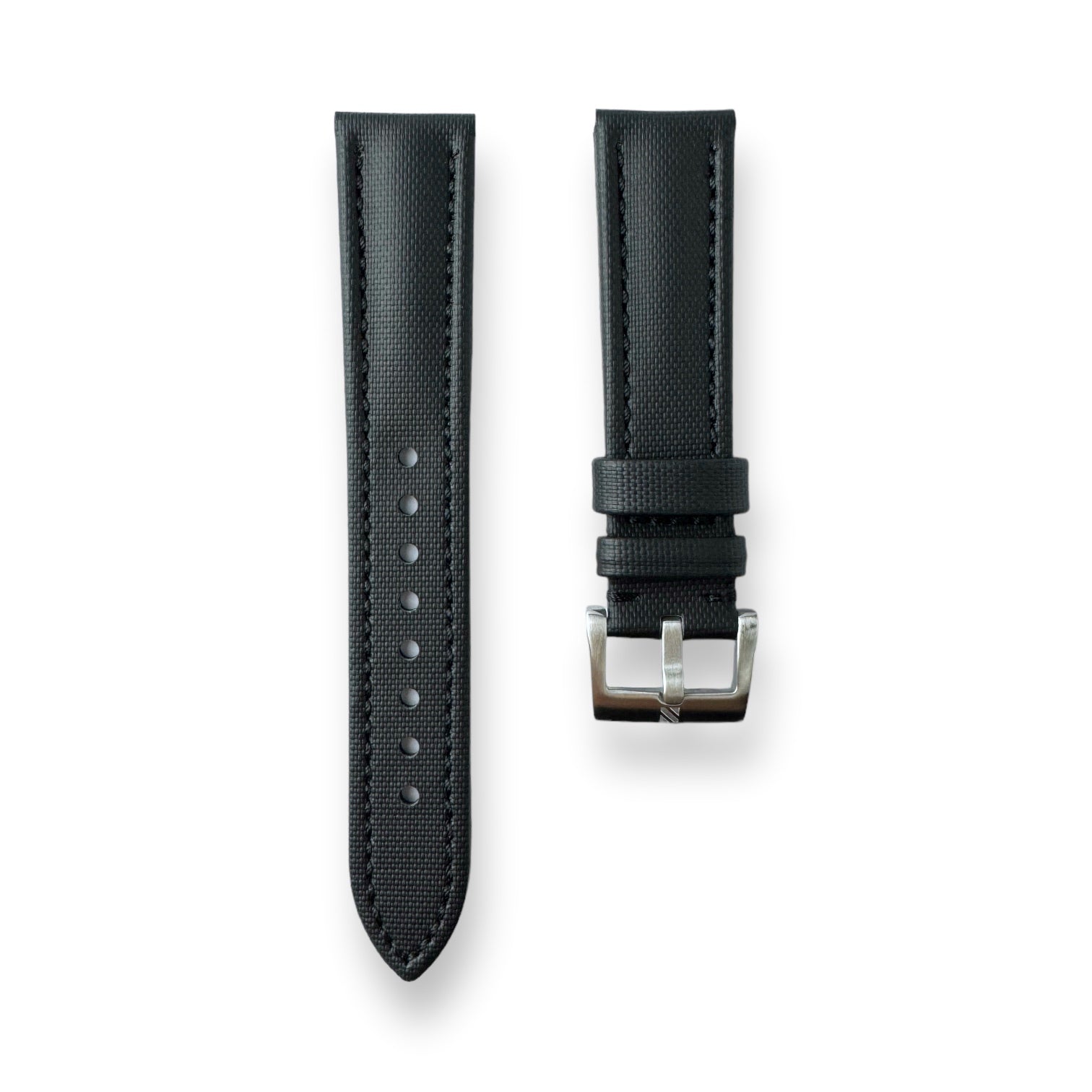 Classic Black Sailcloth Watch Strap With Black Stitching