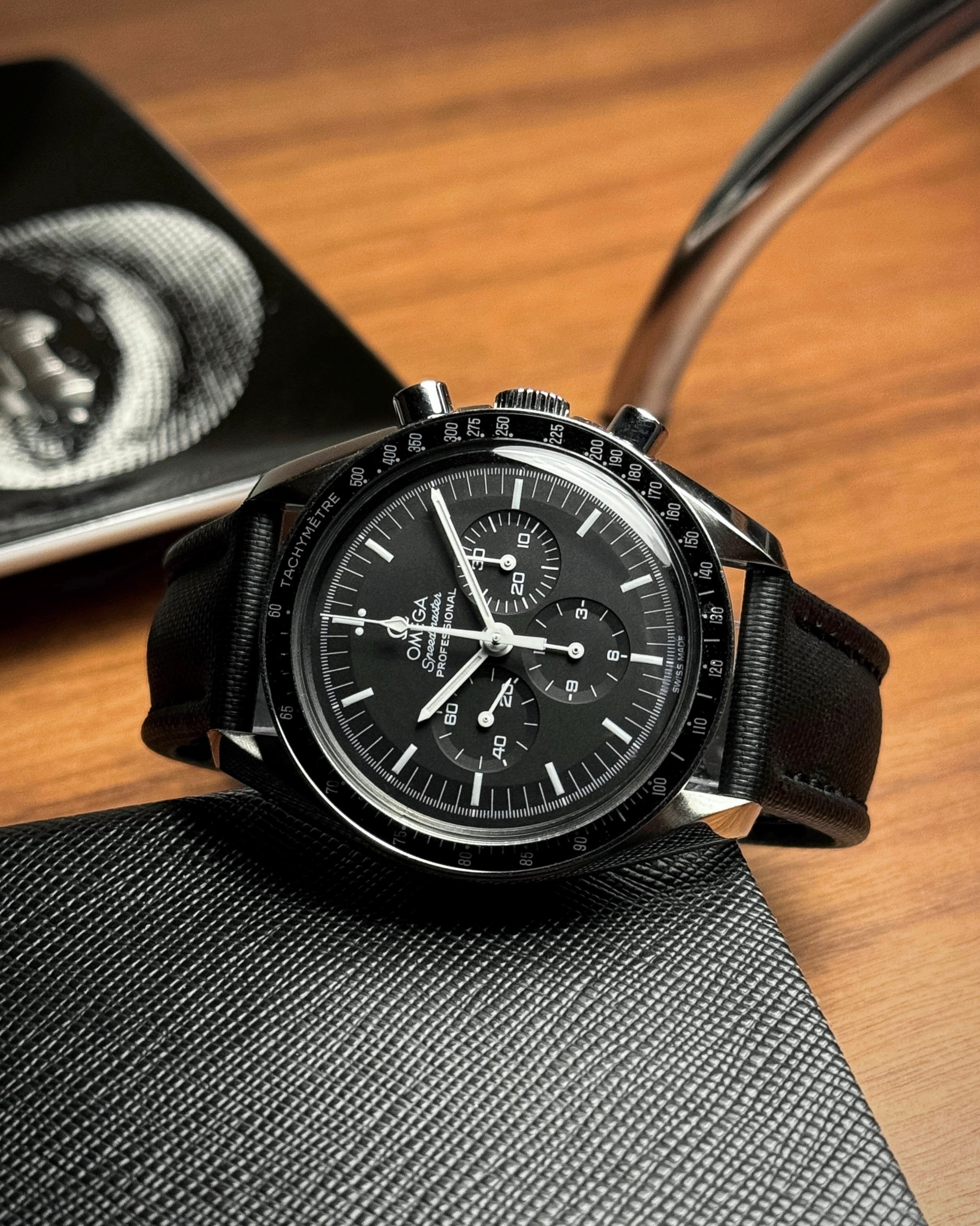 Classic Black Sailcloth Watch Strap With Black Stitching