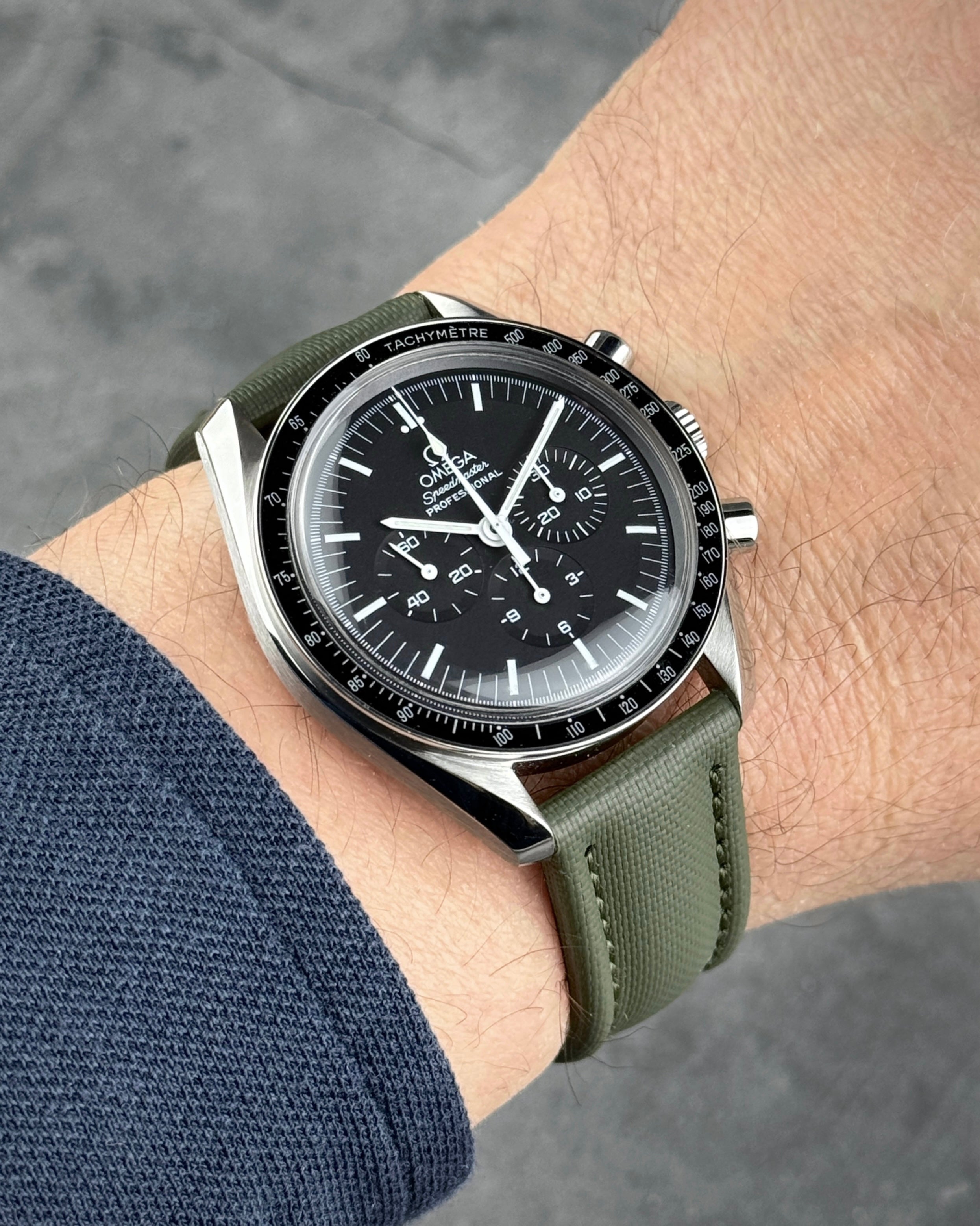 Classic Olive Green Sailcloth Watch Strap With Green Stitching