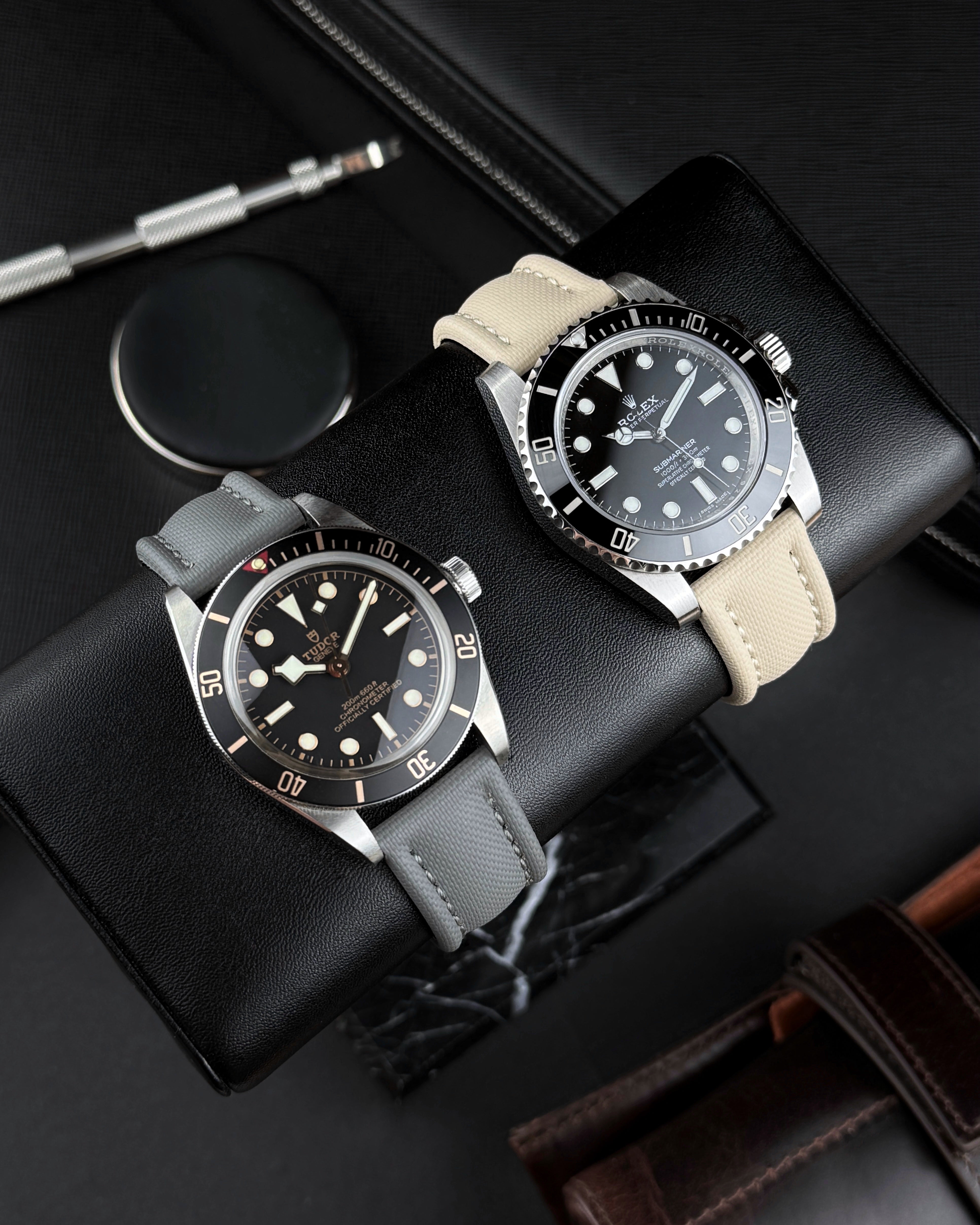 Classic Grey Sailcloth Watch Strap With Grey Stitching