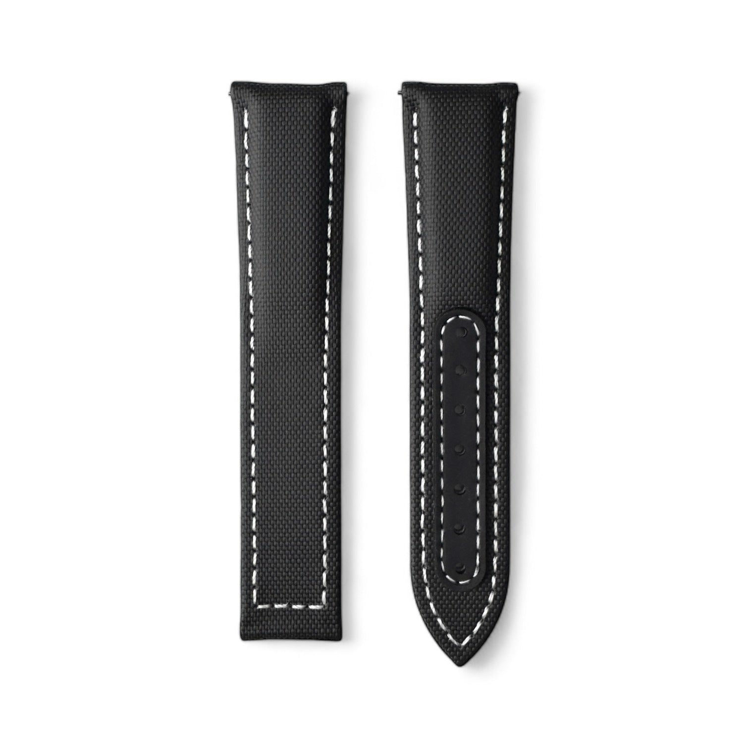 DEPLOY-Premium Black Sailcloth Deployant Watch Strap With White Stitching