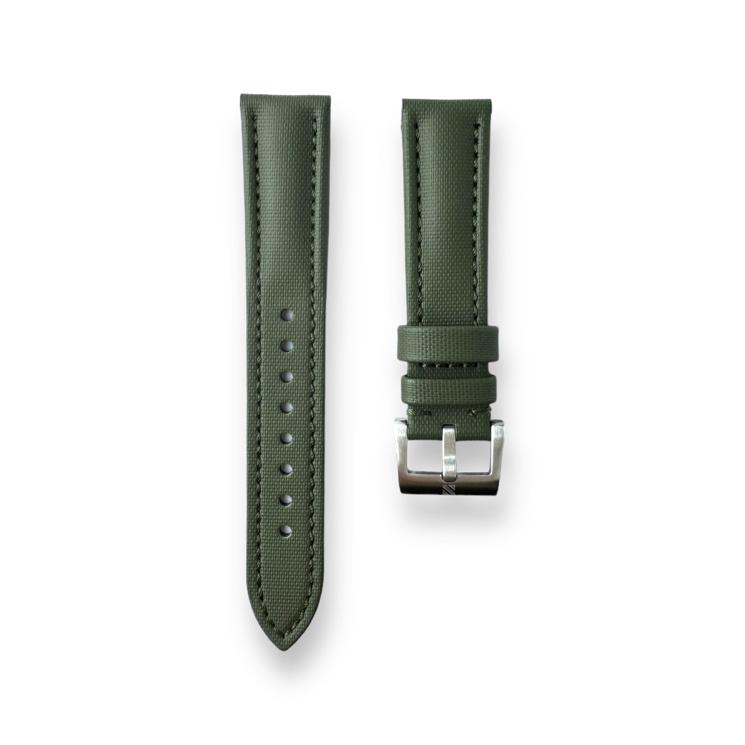 Classic Olive Green Sailcloth Watch Strap With Green Stitching 19mm Standard Spring Bars None