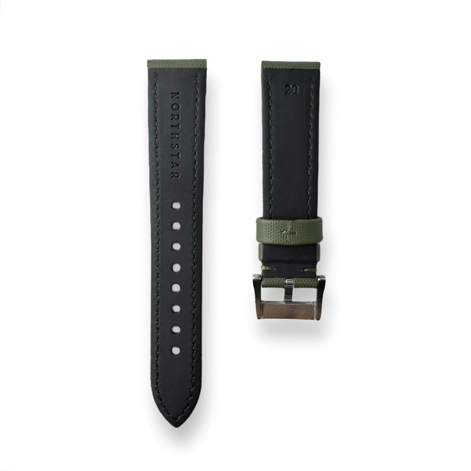 Classic Olive Green Sailcloth Watch Strap With Green Stitching