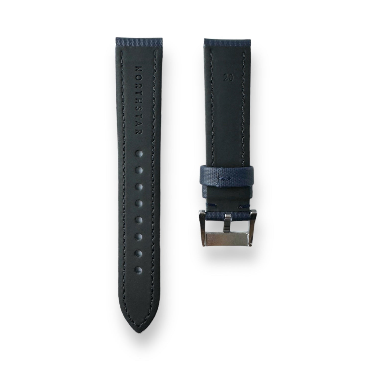 Classic Navy Blue Sailcloth Watch Strap With Blue Stitching