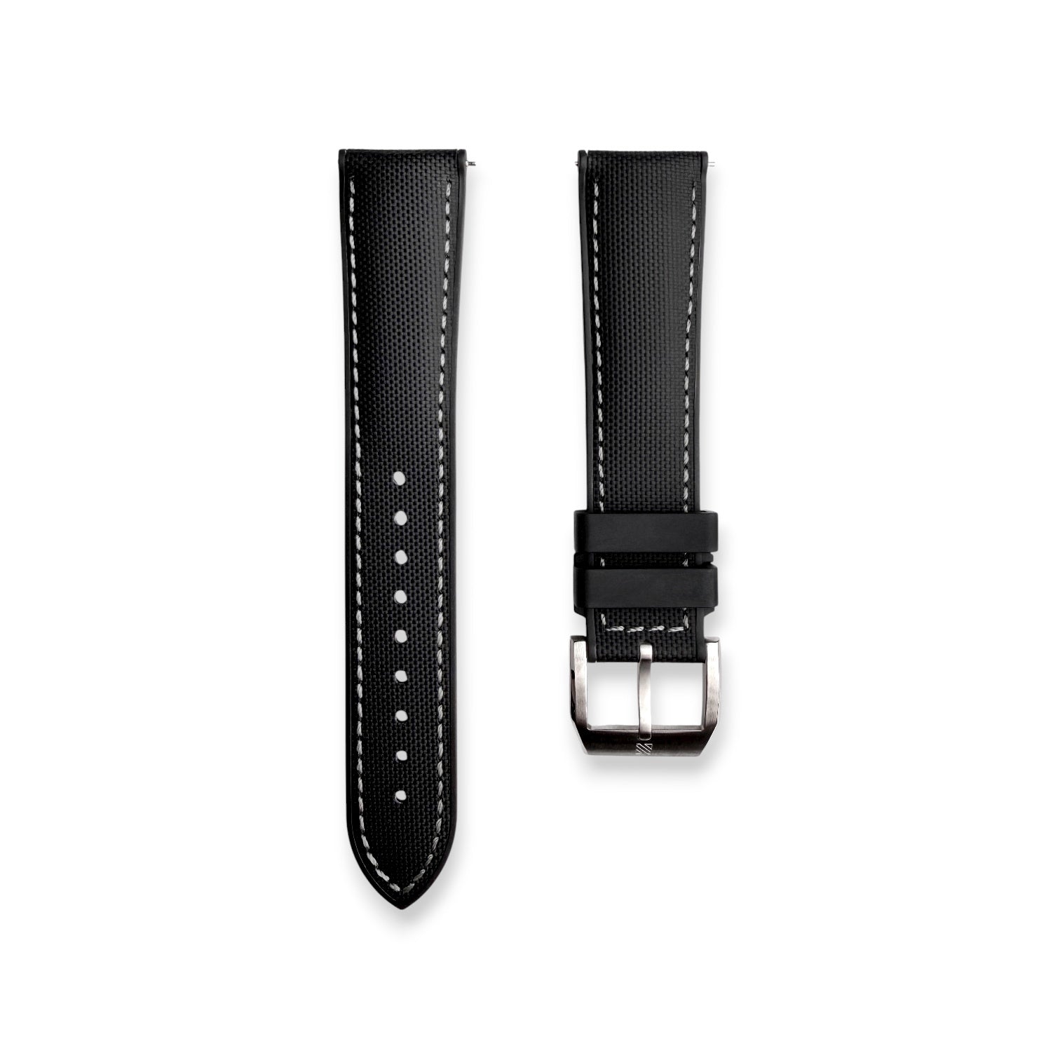 HYBRID•FKM Premium Sailcloth Rubber Watch Strap-Black With Grey Stitching