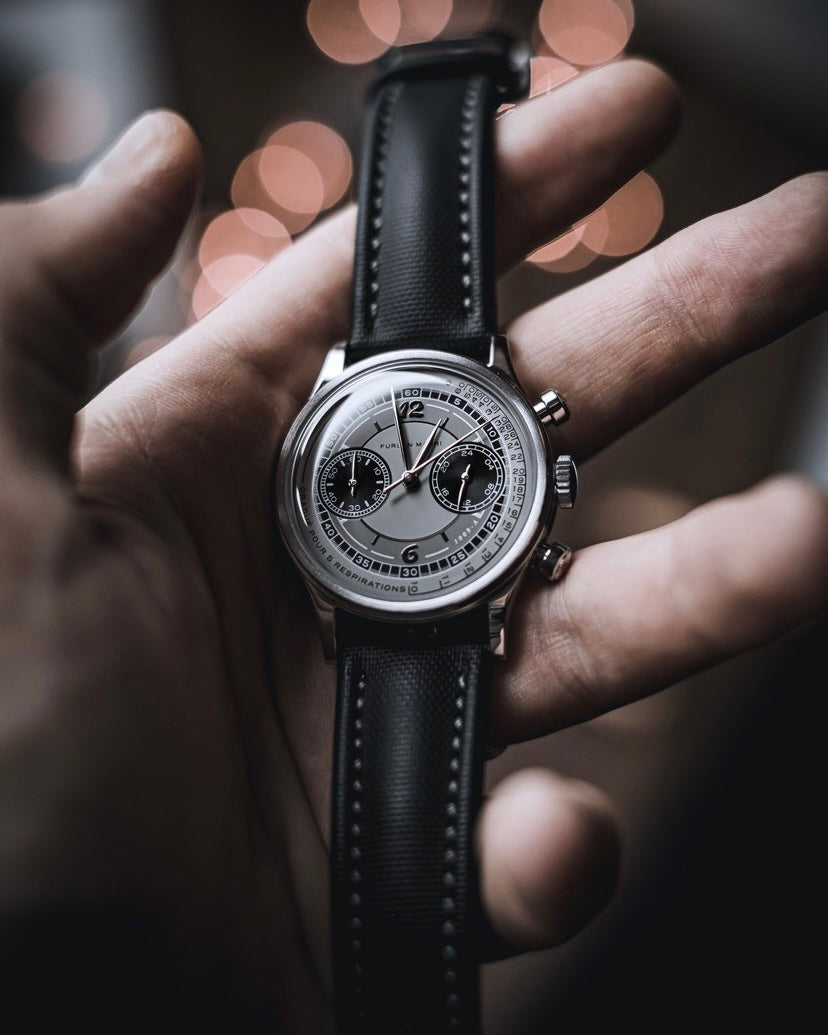 Classic Sailcloth Watch Strap-Black With Grey Stitching