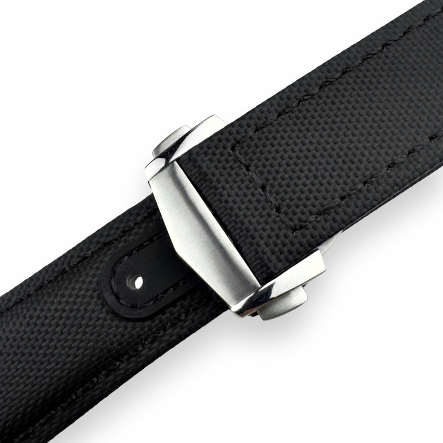 DEPLOY-Premium Black Sailcloth Deployant Watch Strap With Grey Stitching