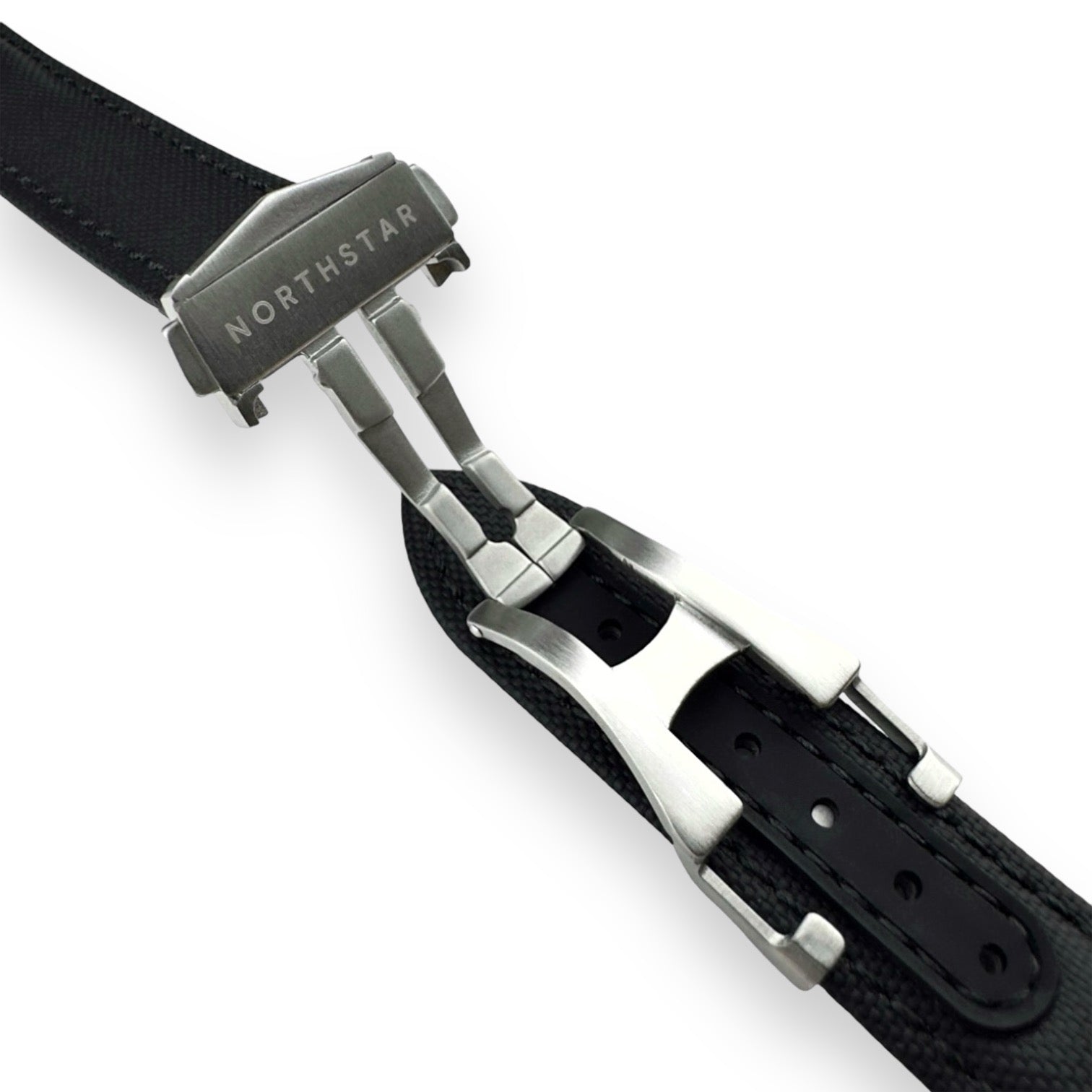 DEPLOY-Premium Black Sailcloth Deployant Watch Strap With Grey Stitching