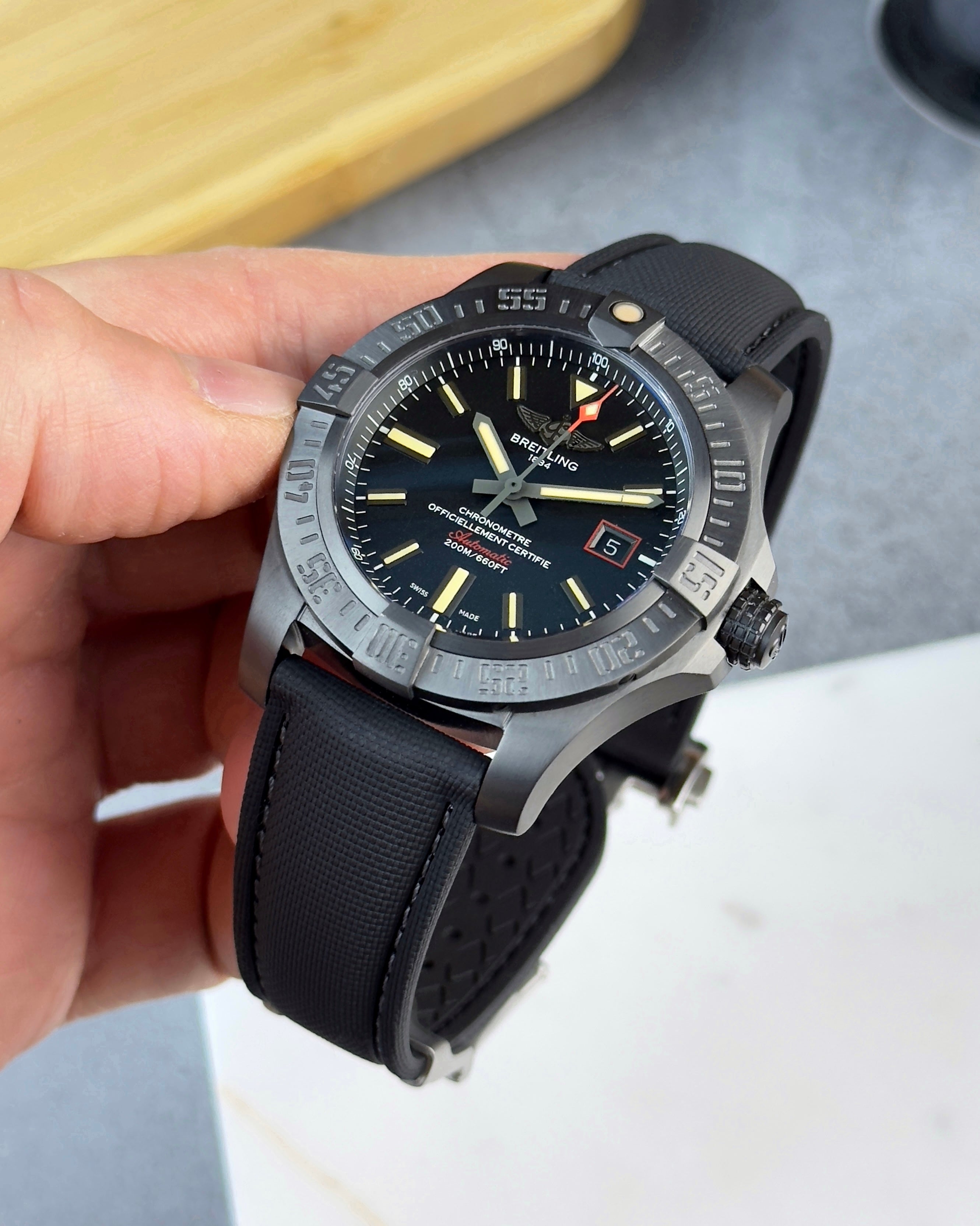 DEPLOY•FKM Premium Sailcloth Rubber Deployant Watch Strap-Black With Grey Stitching