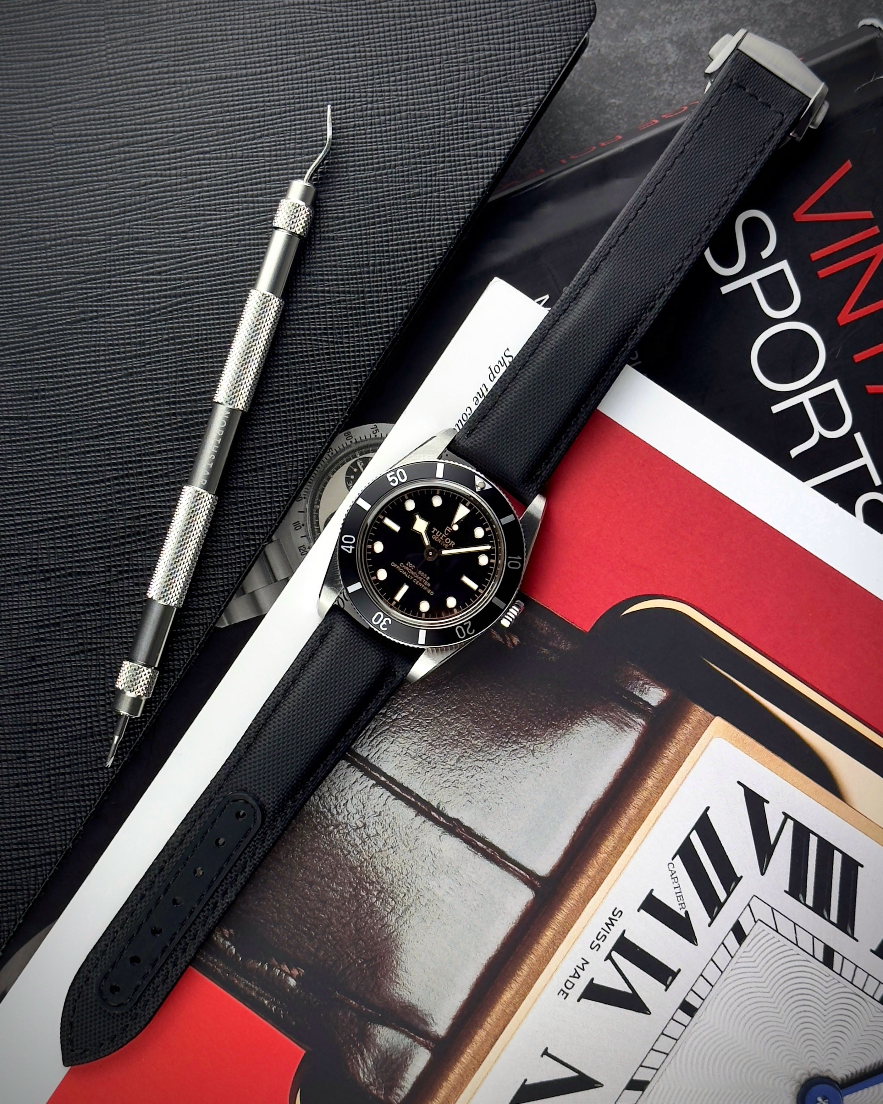 DEPLOY-Premium Sailcloth Deployant Watch Strap-Black