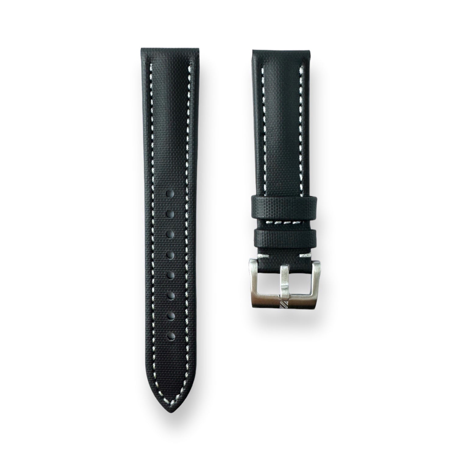 Classic Black Sailcloth Watch Strap With White Stitching