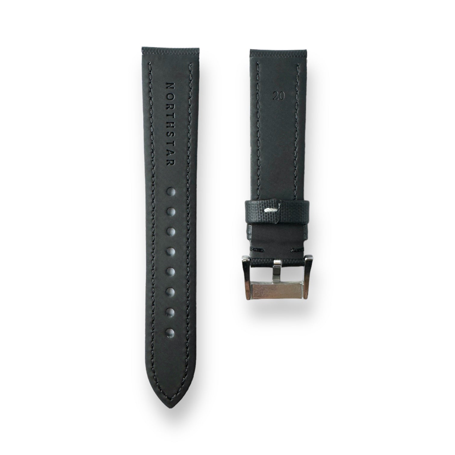 Classic Black Sailcloth Watch Strap With White Stitching