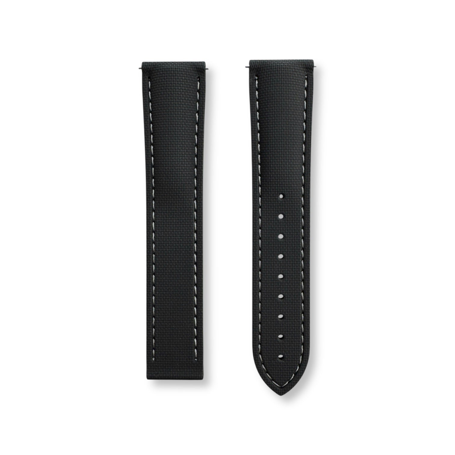 DEPLOY•FKM Premium Sailcloth Rubber Deployant Watch Strap-Black With White Stitching
