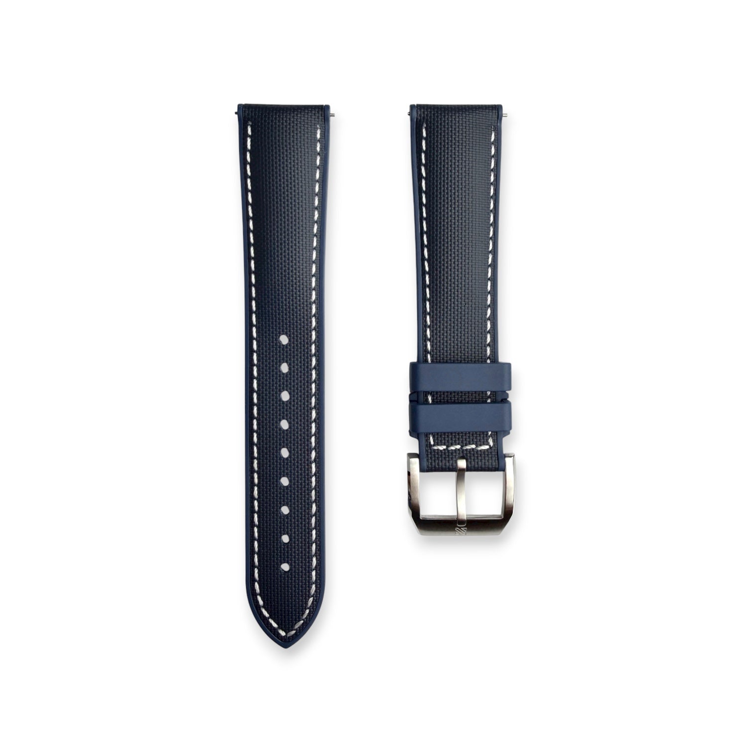 HYBRID•FKM Premium Sailcloth Rubber Watch Strap-Navy Blue With White Stitching